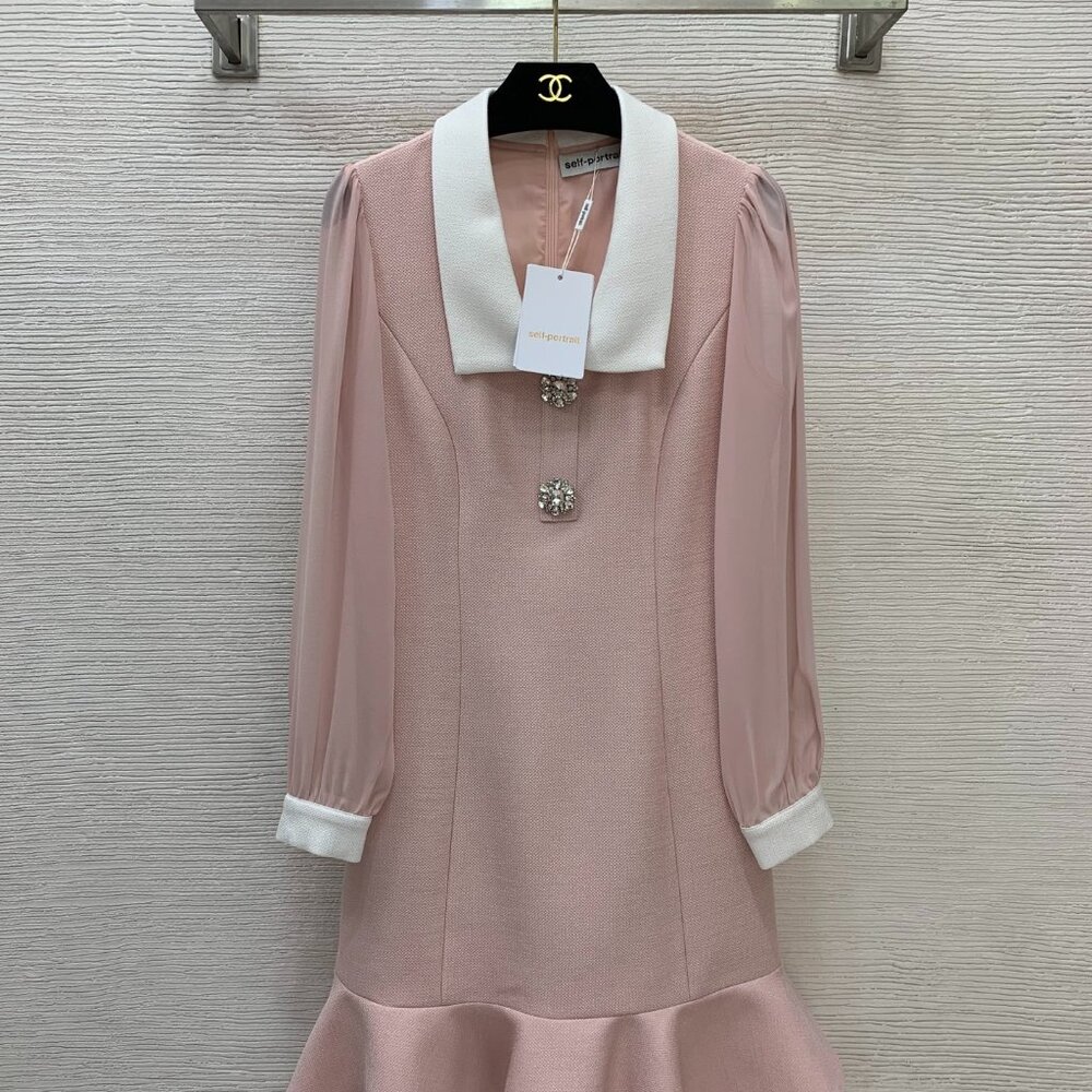 Self-Portrait New Rhinestone-Studded Long-Sleeve Dress